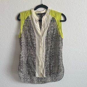 Silk BCBGMaxAzria Snake Print Blouse with Lime Green and Cream Highlights